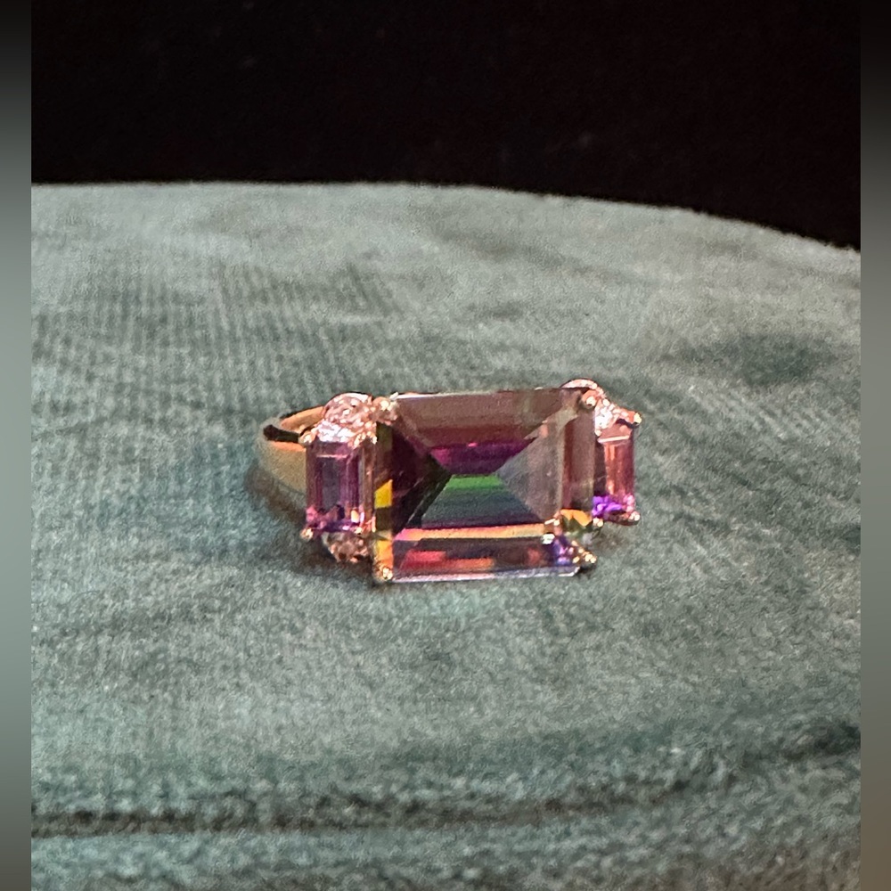 Mystic Topaz, Amethyst, CZ, and 10k solid gold ring